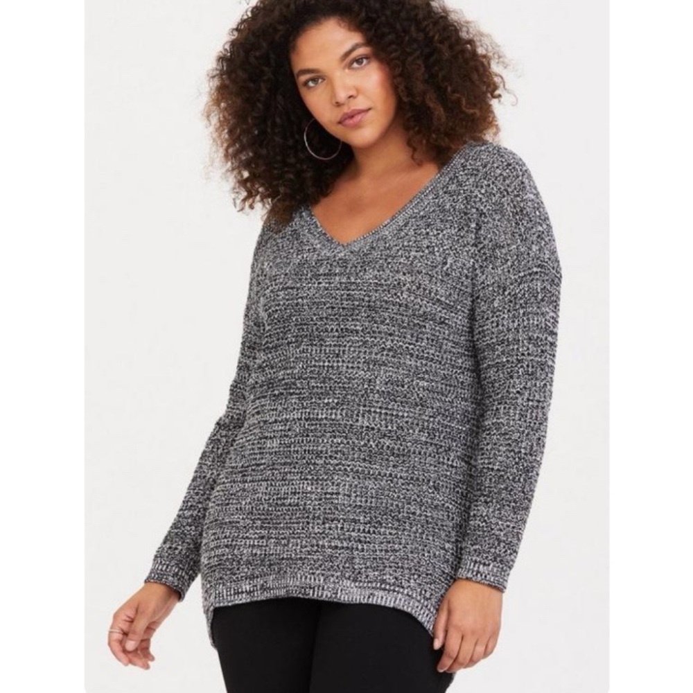 Torrid Black White Marled Slouchy Tunic Sweater 0 Large